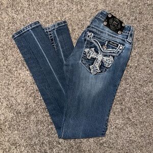Miss Me Blue Skinny Jeans with Embellished Pockets